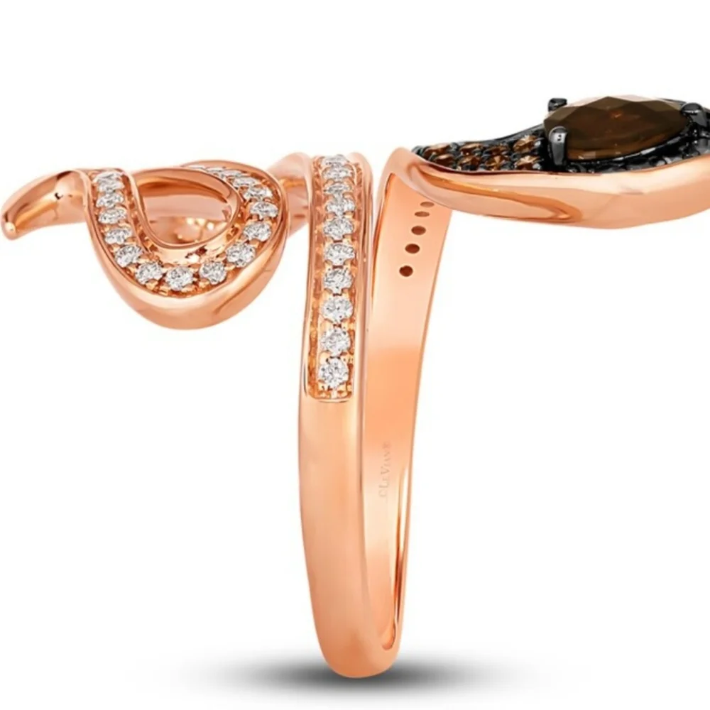 LeVian solid 14k genuine STRAWBERY GOLD/white diamonds/chocolate quartz ring - Picture 4 of 6